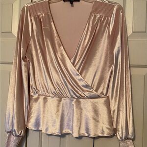 White House Black Market Pink Satin Wrap Blouse